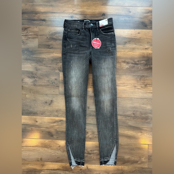 Express “Denim Perfect” Ankle High Rise Skinny – 0L – Charcoal Black Distressed - Picture 2 of 11